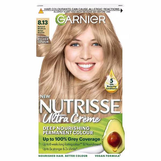Garnier Nutrisse Creme Permanent Colour 8.13 Natural Medium Beige Blonde (Case of 3)