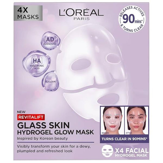 L'Oreal Revitalift Glass Skin Hydrogel Glow Mask 4 Masks (Case of 5)