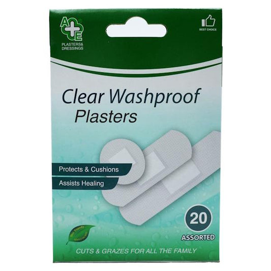 A&E Clear Washproof Plasters 20 Assorted (Case of 24)