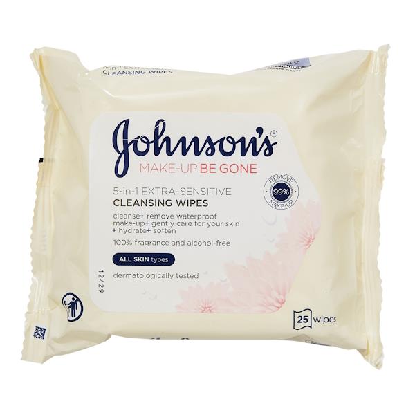 Johnson's Make-Up Be Gone 5in1 Extra Sensitive 25 Cleansing Wipes (Case of 6)