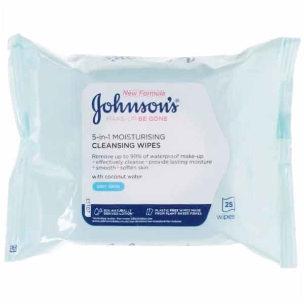 Johnson's Make-Up Be Gone 5in1 Moisturising 25 Cleansing Wipes (Case of 6)
