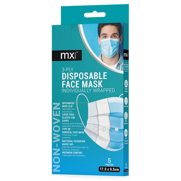 MX 3-Ply Disposable Face Mask 5 Pieces
