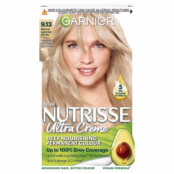Garnier Nutrisse Creme Permanent Colour 9.13 Natural Light Ash Blonde (Case of 3)