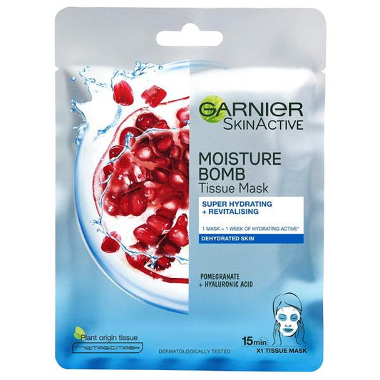 (LT) Garnier Skin Active Moisture Bomb Tissue Mask Pomegranate + Hyaluronic Acid (Case of 20)