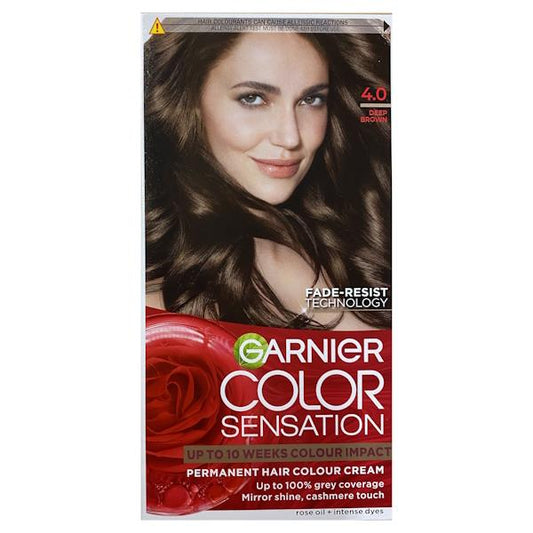 (LT) Garnier Color Sensation Intense Permanent Colour Cream 4.0 Deep Brown (Case of 3)