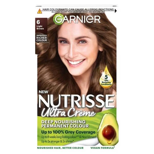 Garnier Nutrisse Creme Permanent Colour 6 Light Brown (Case of 3)