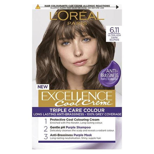 (LT) L'Oreal Excellence Cool Creme Triple Care Colour 6.11 Ultra Ash Dark Blonde (Case of 3)
