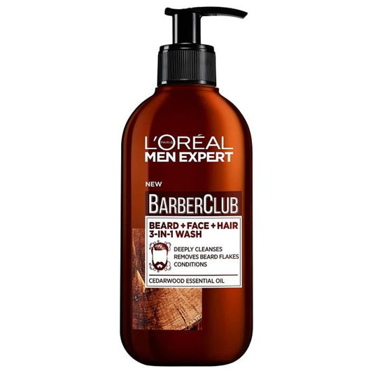 L'Oreal Men Expert Barber Club Beard + Face + Hair 3in1 Wash 200ml (Case of 6)