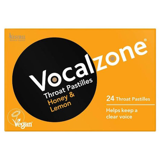 Vocalzones Honey & Lemon 24 Throat Pastilles (Case of 12)