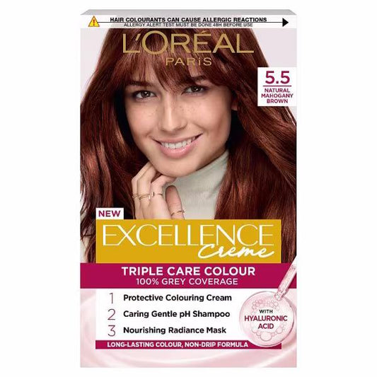 L'Oreal Excellence Creme Triple Care Colour 5.5 Natural Mahogany Brown (Case of 3)