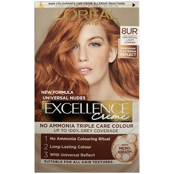L'Oreal Excellence Creme Universal Nudes 8UR  Universal Light Copper (Case of 3)