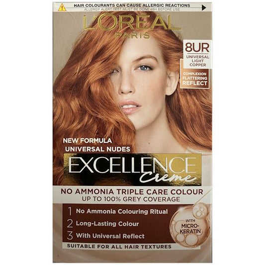 L'Oreal Excellence Creme Universal Nudes 8UR  Universal Light Copper (Case of 3)