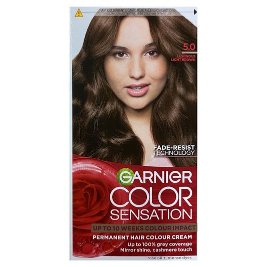 (LT) Garnier Color Sensation Intense Permanent Colour Cream 5.0 Luminous Light Brown (Case of 3)