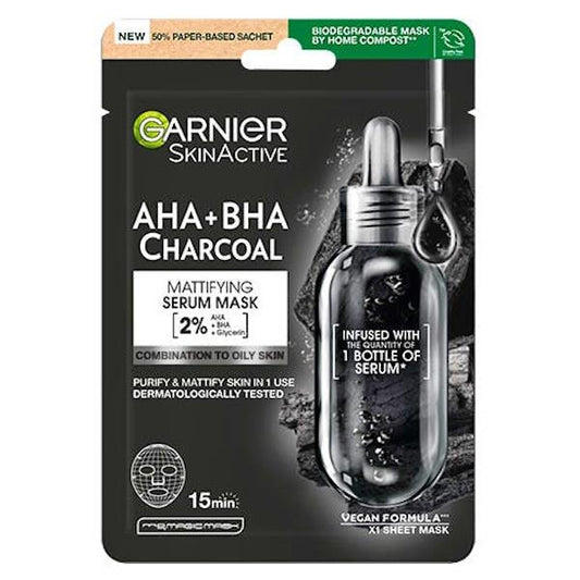 (LT) Garnier Skin Active AHA + BHA Charcoal Serum Mask (Case of 20)
