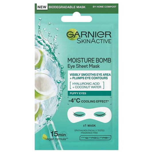 Garnier Skin Active Moisture Bomb Eye Sheet Mask Hyaluronic Acid + Coconut Water (Case of 20)