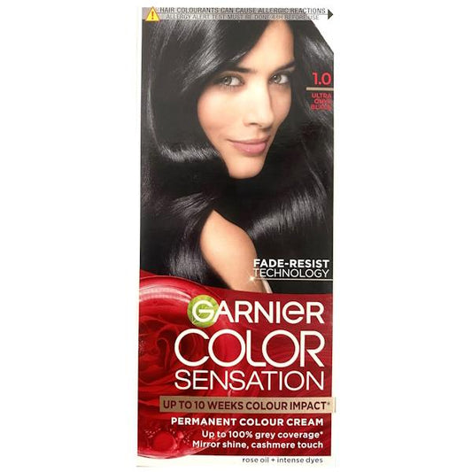Garnier Color Sensation Permanent Colour Cream 1.0 Ultra Onyx Black (Case of 3)