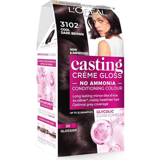L'Oreal Casting Creme Gloss Semi-Permanent Hair Colour 3102 Cool Dark Brown (Case of 3)
