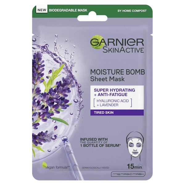 Garnier Skin Active Moisture Bomb Tissue Mask Lavender + Hyaluronic Acid (Case of 20)