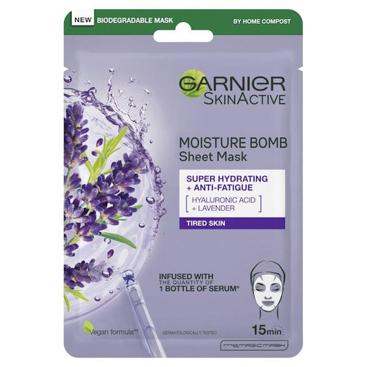 Garnier Skin Active Moisture Bomb Tissue Mask Lavender + Hyaluronic Acid (Case of 20)