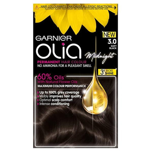 (LT) Garnier Olia Midnight Permanent Hair Colour 3.0 Soft Black (Case of 3)