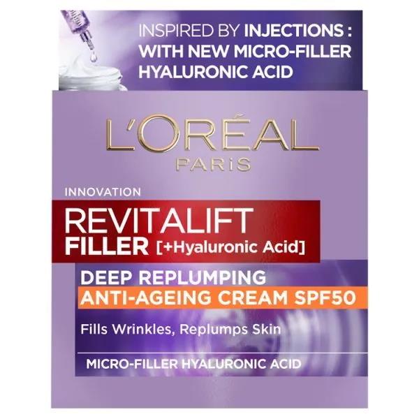 L'Oreal Revitalift Filler Deep Replumping Anti-Ageing Cream SPF50 50ml (Case of 6)