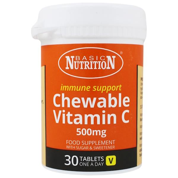 Basic Nutrition Immune Support Chewable Vitamin C 500mg 30 Tablets (Case of 6)