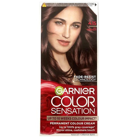 Garnier Color Sensation Permanent Colour Cream 4.15 Icy Chestnut (Case of 3)