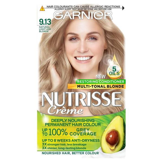 (LT) Garnier Nutrisse Creme Permanent Colour 9.13 Natural Light Ash Blonde (Case of 3)