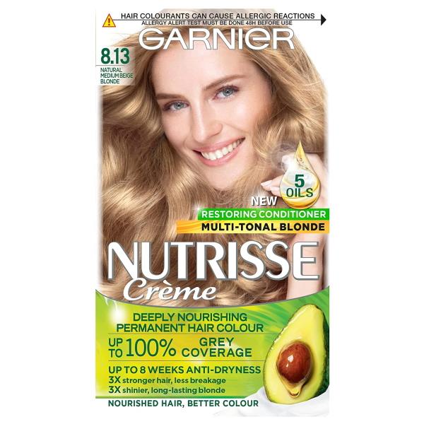 (LT) Garnier Nutrisse Creme Permanent Colour 8.13 Natural Medium Beige Blonde (Case of 3)