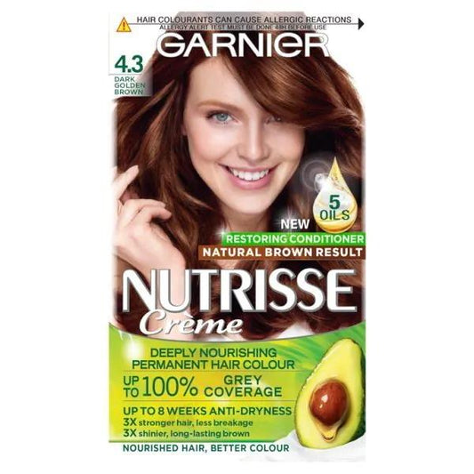 (LT) Garnier Nutrisse Creme Permanent Colour 4.3 Dark Golden Brown (Case of 3)