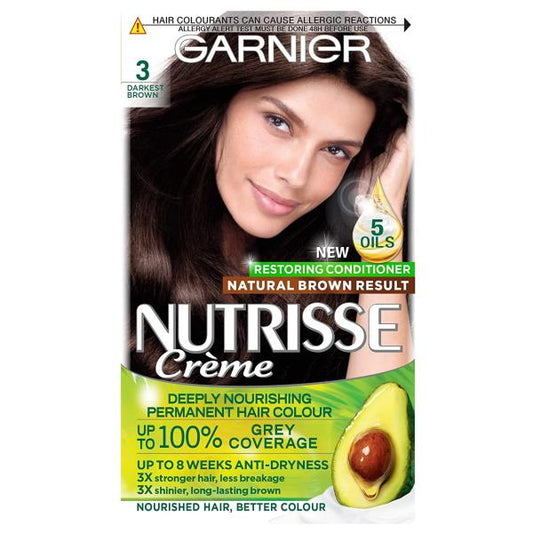 (LT) Garnier Nutrisse Creme Permanent Colour 3 Darkest Brown (Case of 3)