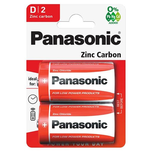 Panasonic Zinc Carbon Batteries D 2 Pack
