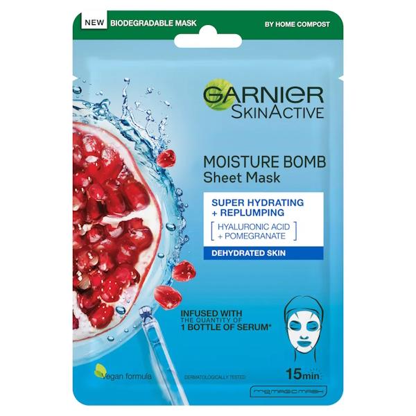 Garnier Skin Active Moisture Bomb Tissue Mask Pomegranate + Hyaluronic Acid (Case of 20)