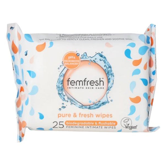 Femfresh Pure & Fresh Wipes 25 Feminine Intimate Wipes (Case of 6)