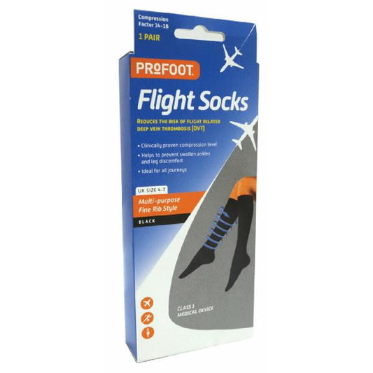 Profoot Flight Socks Fine Rib Style Black UK Size 4-7 One Pair (Case of 3)