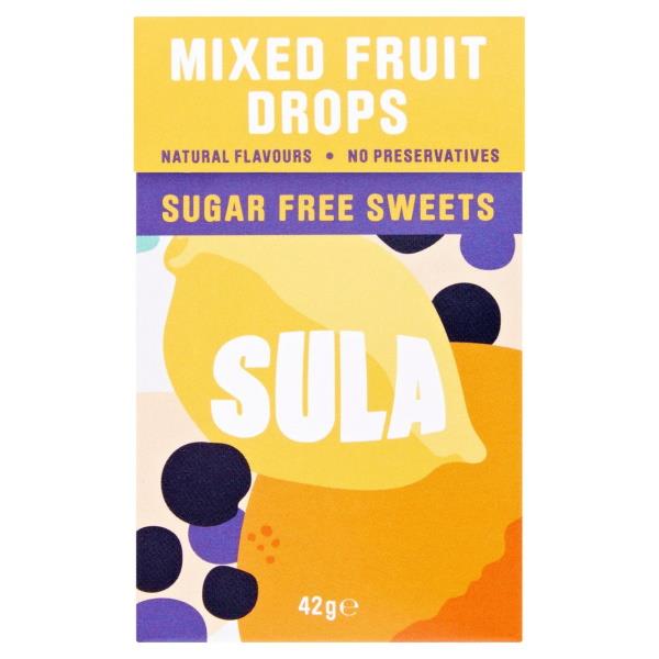 Sula Mixed Fruit Drops Sugar Free Sweets 42g (Case of 14)