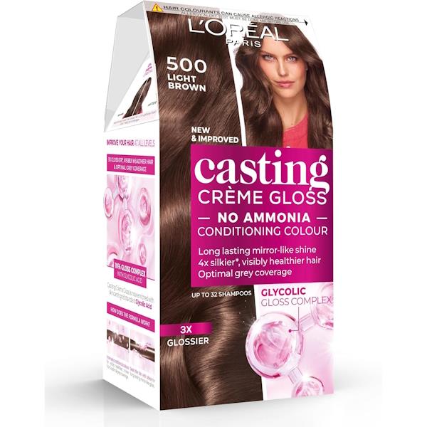 L'Oreal Casting Creme Gloss Semi-Permanent Hair Colour 500 Light Brown (Case of 3)