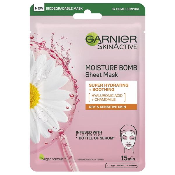 Garnier Skin Active Moisture Bomb Sheet Mask Hyaluronic Acid + Chamomile (Case of 20)
