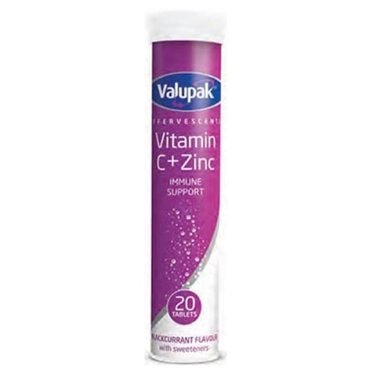 (LT) Valupak Effervescent Vitamin C + Zinc 20 Blackcurrant Flavour Tablets (Case of 6)