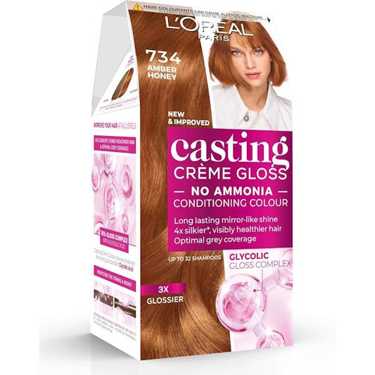 L'Oreal Casting Creme Gloss Semi-Permanent Hair Colour 734 Amber Honey (Case of 3)