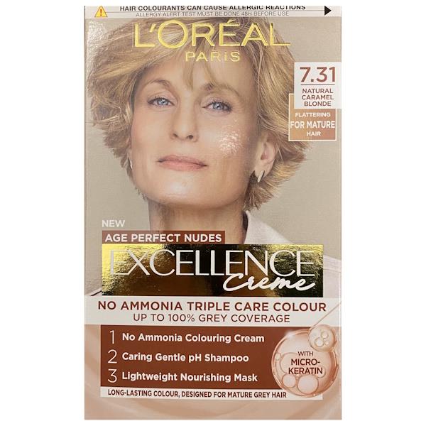 (LT) L'Oreal Excellence Creme Age Perfect Nudes 7.31 Natural Caramel Blonde (Case of 3)