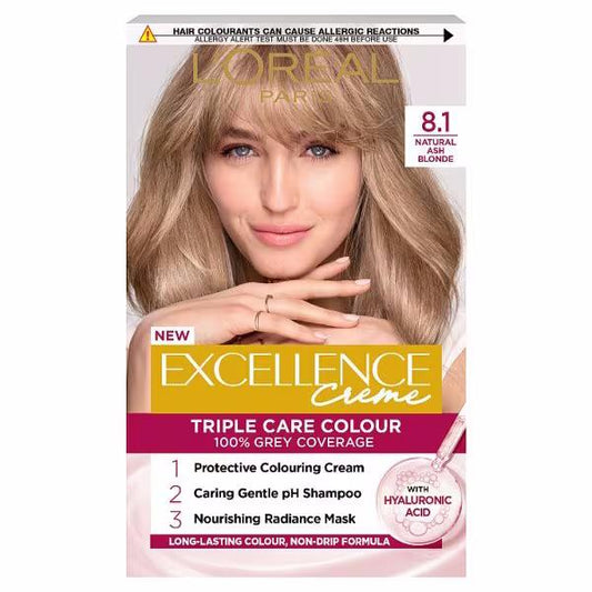 L'Oreal Excellence Creme Triple Care Colour 8.1 Natural Ash Blonde (Case of 3)