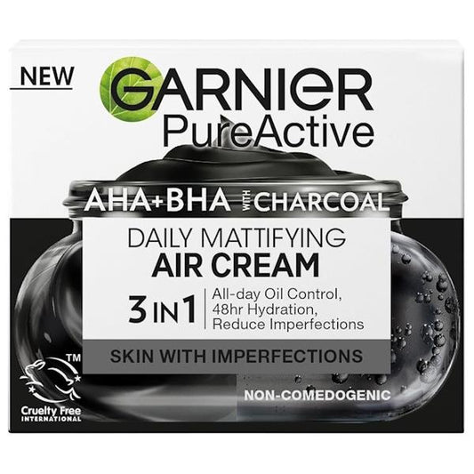 Garnier Pure Active AHA + BHA Charcoal Daily Mattifying Air Cream 50ml (Case of 6)