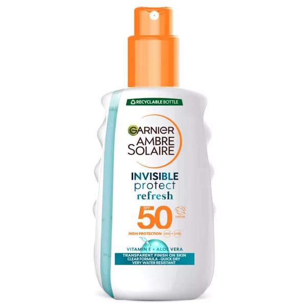 Garnier Ambre Solaire Invisible Protect Refresh SPF50 Sun Prot Spray 200ml (Case of 6)