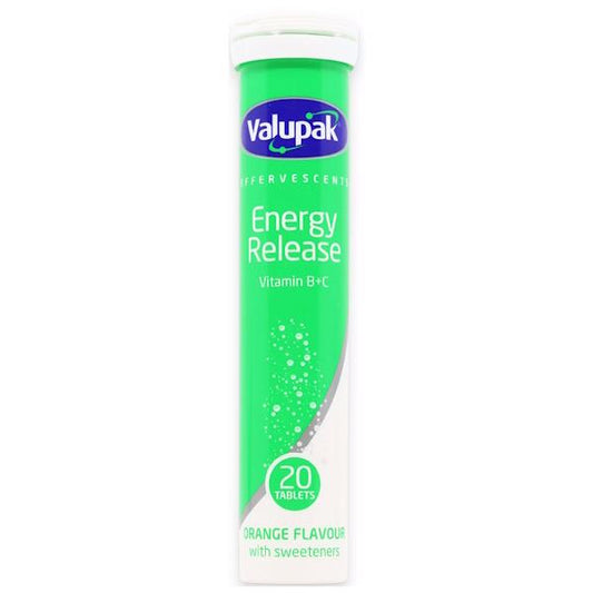 (LT) Valupak Effervescent Energy Release Vitamin B+C 20 Orange Flavour Tablets (Case of 12)