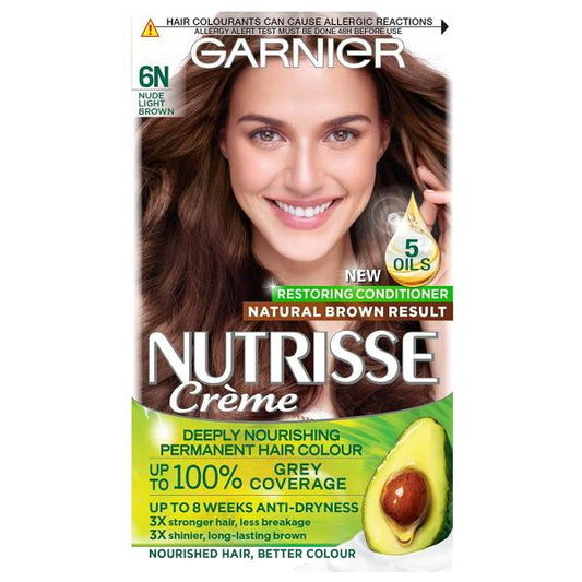 (LT) Garnier Nutrisse Creme Permanent Colour 6N Nude Light Brown (Case of 3)