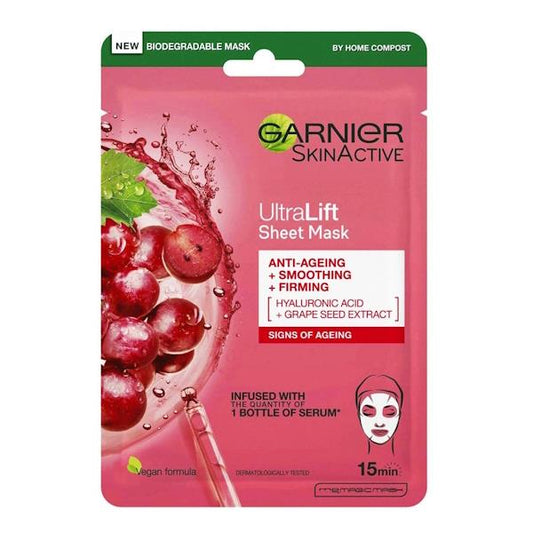 Garnier Skin Active Ultra Lift Tissue Mask Grape Seed Extract + Hyaluronic Acid (Case of 20)