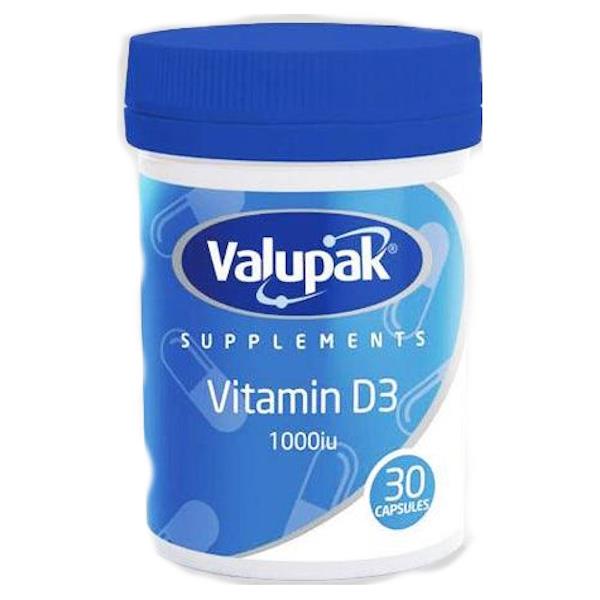 Valupak Vitamins Vitamin D3 1000iu 30 Capsules (Case of 6)