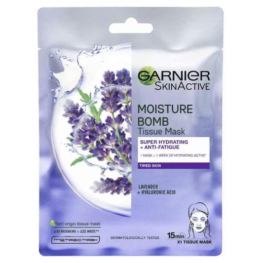 (LT) Garnier Skin Active Moisture Bomb Tissue Mask Lavender + Hyaluronic Acid (Case of 20)