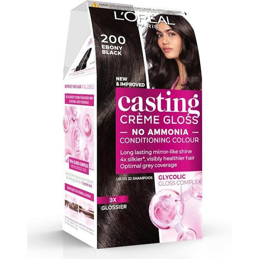 L'Oreal Casting Creme Gloss Semi-Permanent Hair Colour 200 Ebony Black (Case of 3)